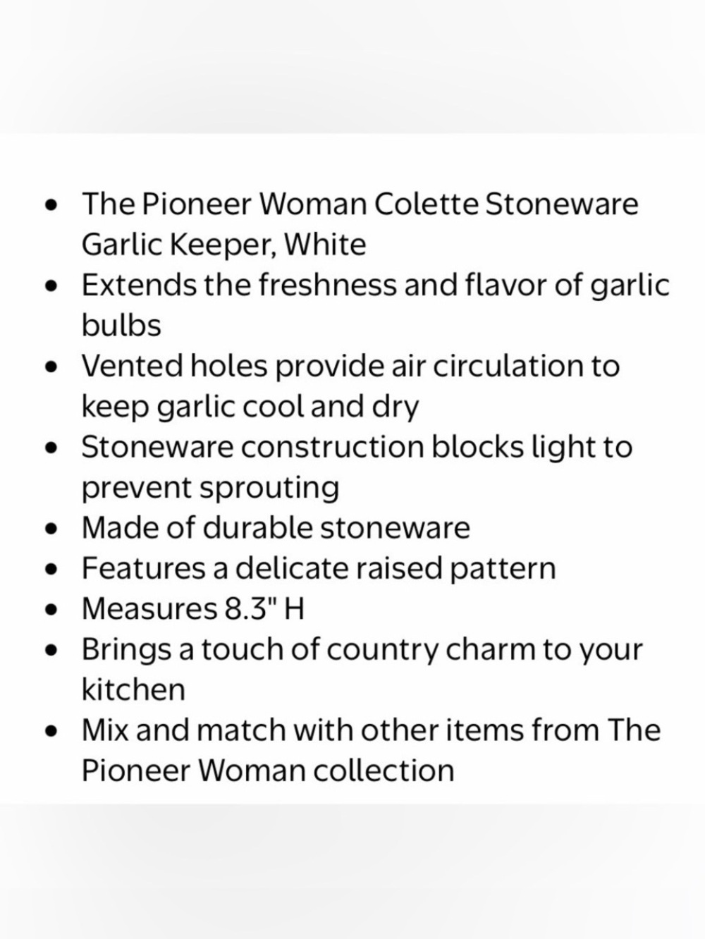 🌸 New Pioneer Woman Colette Garlic Vegetable Keeper Canister White Linen, Qty 1 - Picture 4 of 8